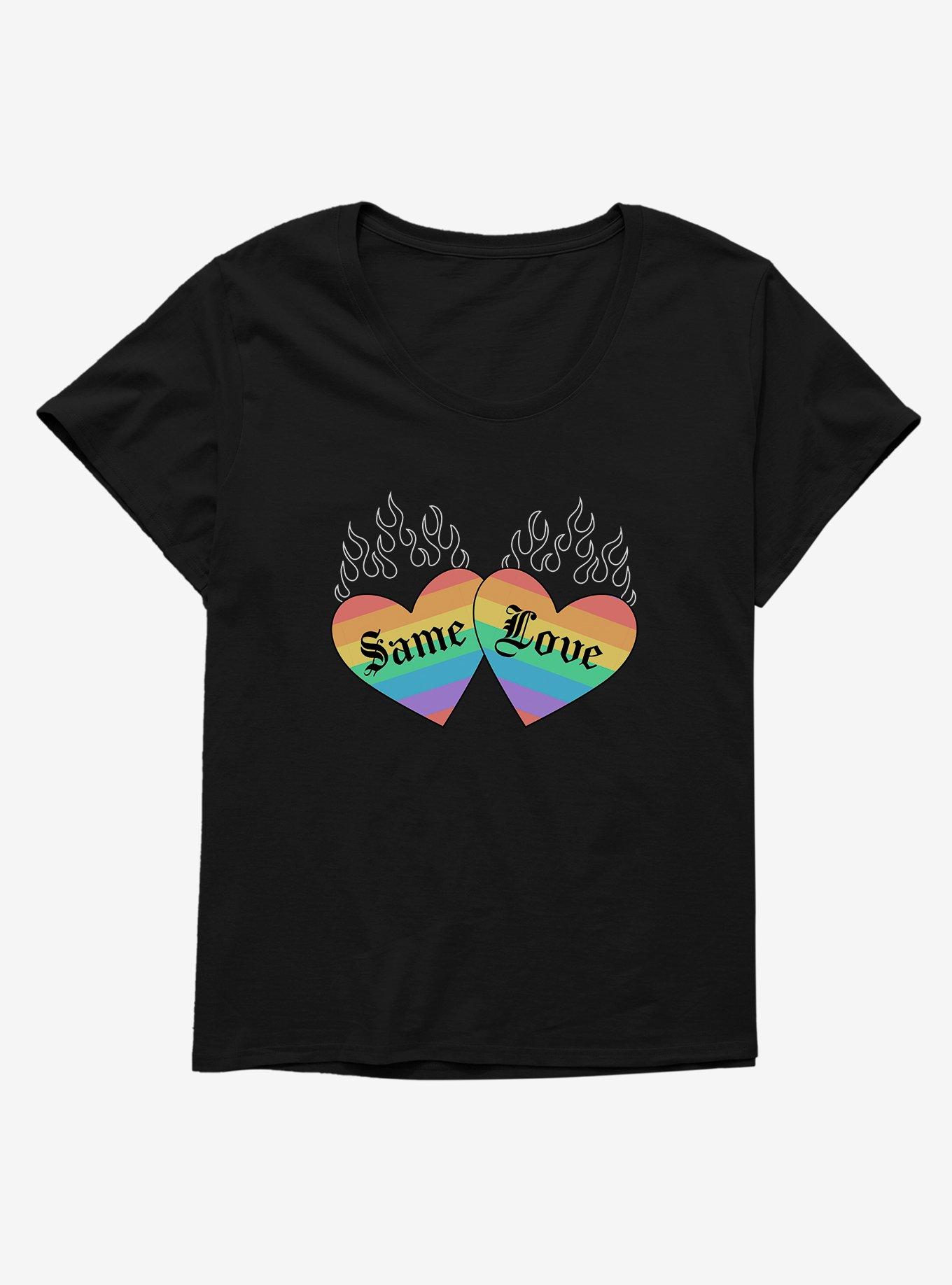 Pride Same Love Rainbow Hearts Womens T-Shirt Plus Size, BLACK, hi-res