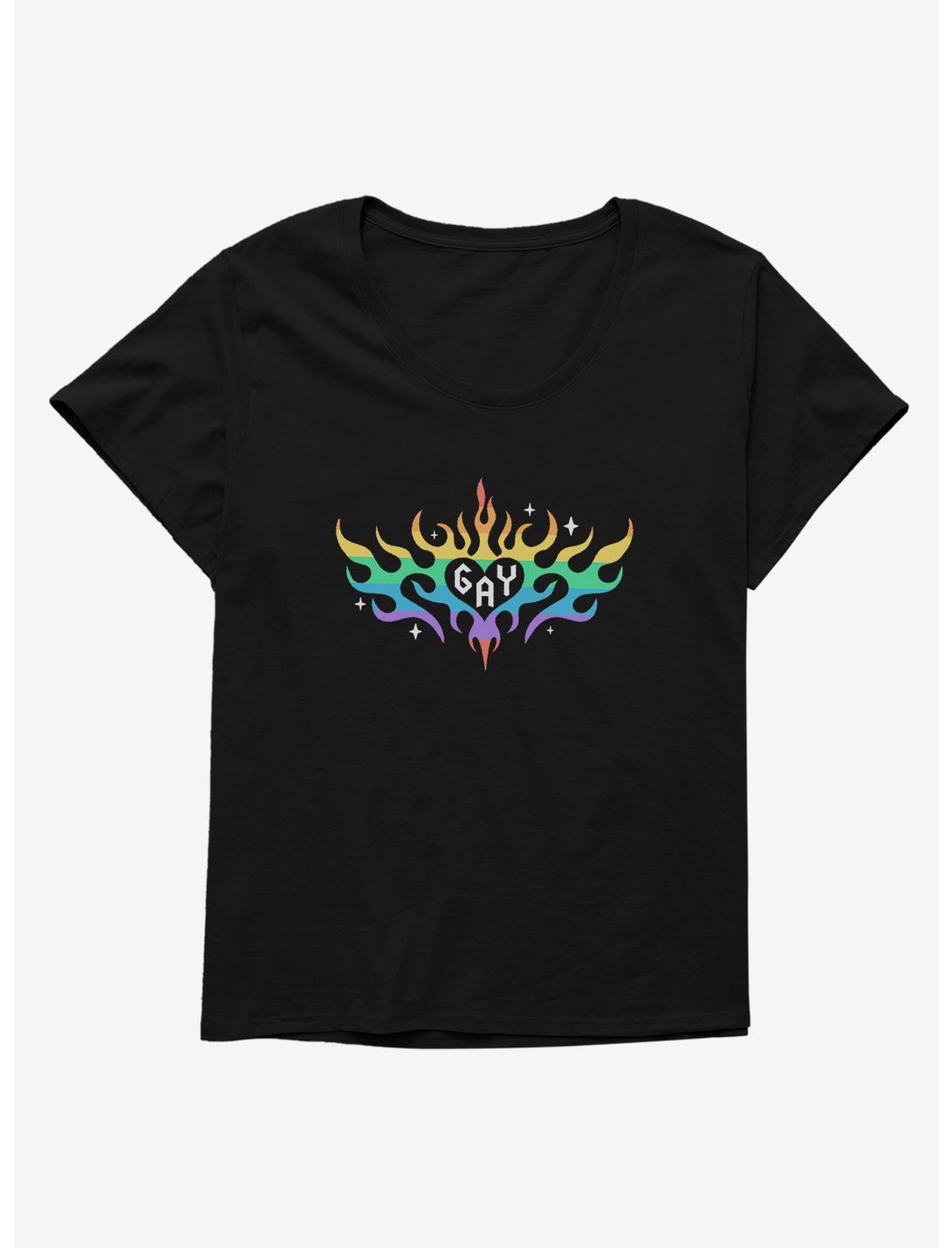 Pride Rainbow Flame Heart Womens T-Shirt Plus Size, BLACK, hi-res
