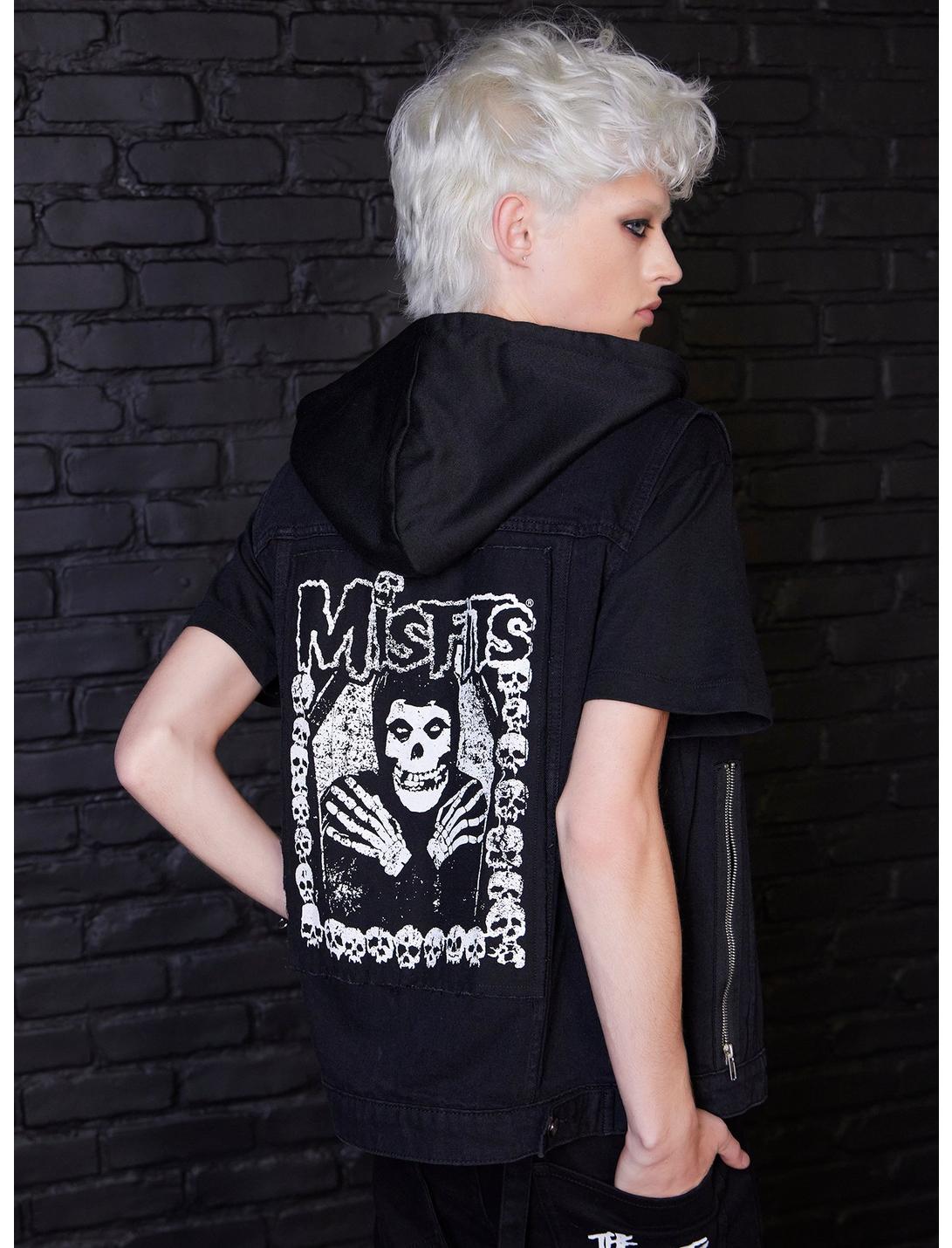 Misfits X Social Collision Fiend Hooded Denim Vest Hot Topic Exclusive, BLACK, hi-res