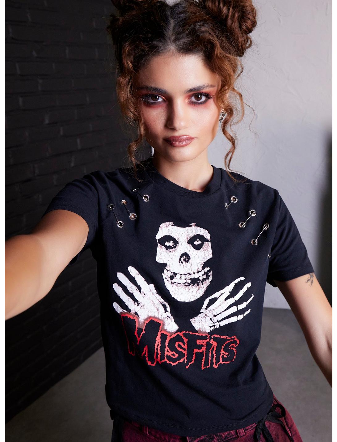 Misfits X Social Collision Fiend Safety Pin Girls Raglan T-Shirt Hot Topic Exclusive, BLACK, hi-res