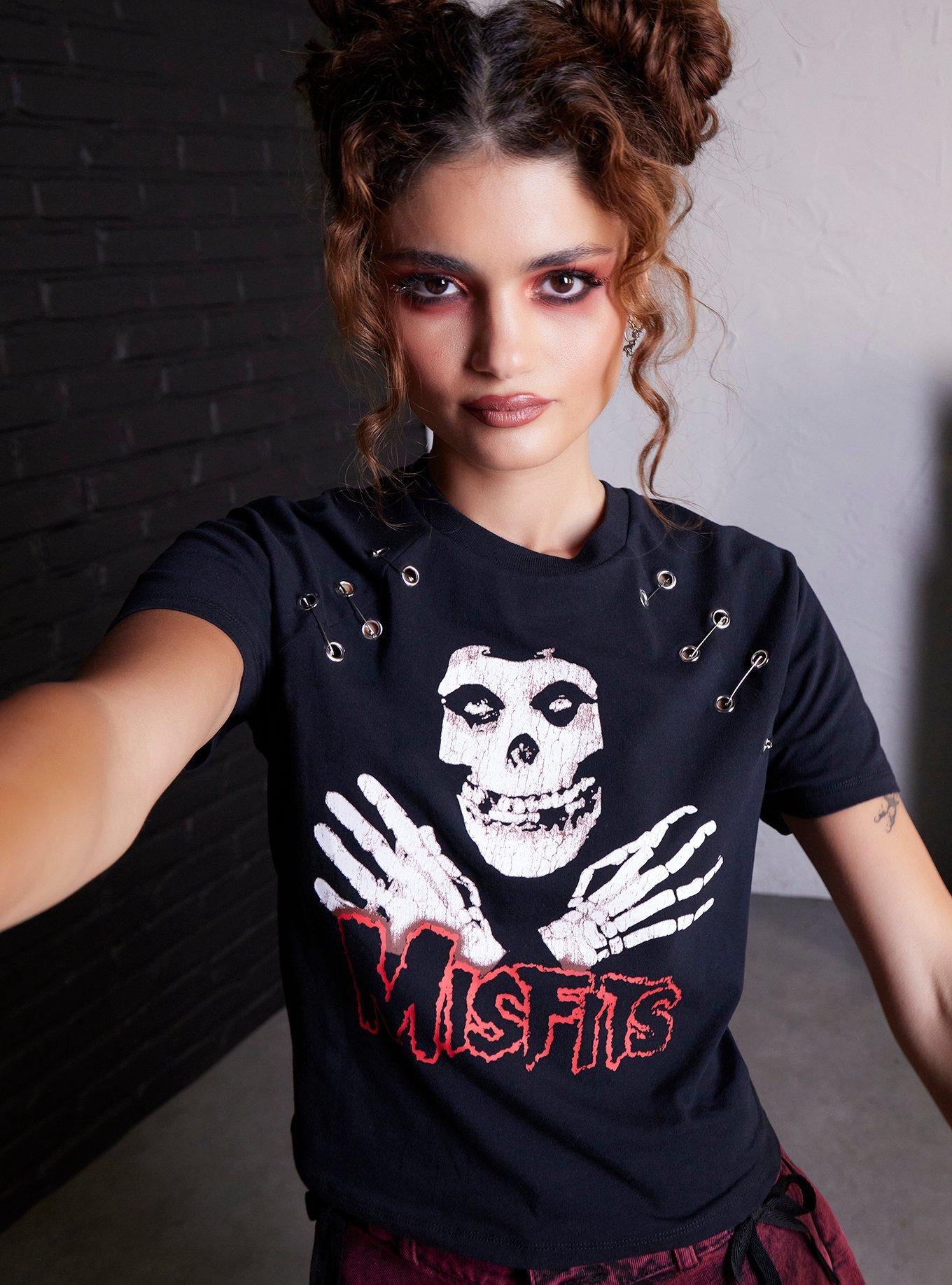 Misfits X Social Collision Fiend Safety Pin Girls Raglan T-Shirt Hot Topic Exclusive, BLACK, hi-res