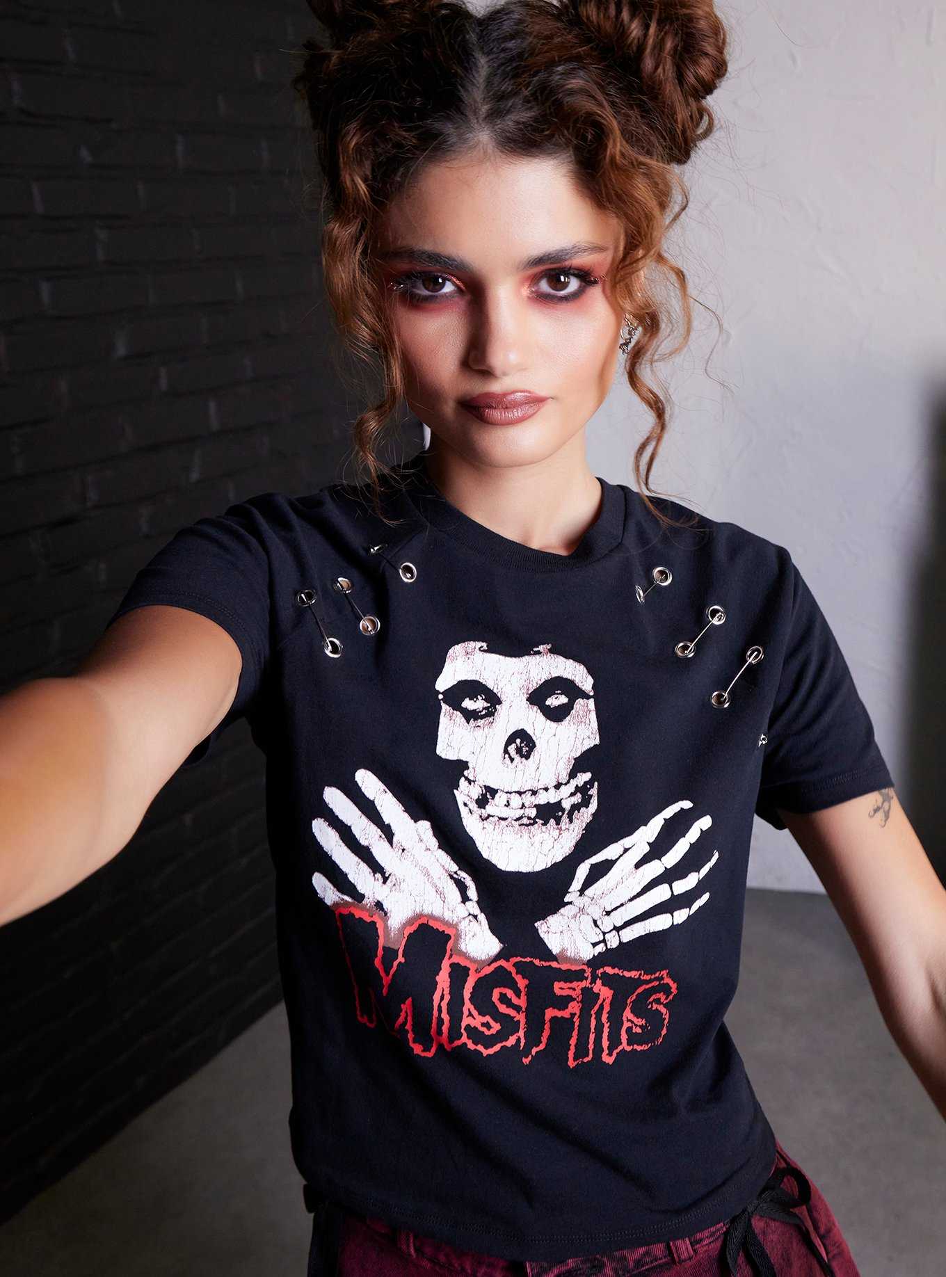 Misfits X Social Collision Fiend Safety Pin Girls Raglan T-Shirt Hot Topic Exclusive, , hi-res