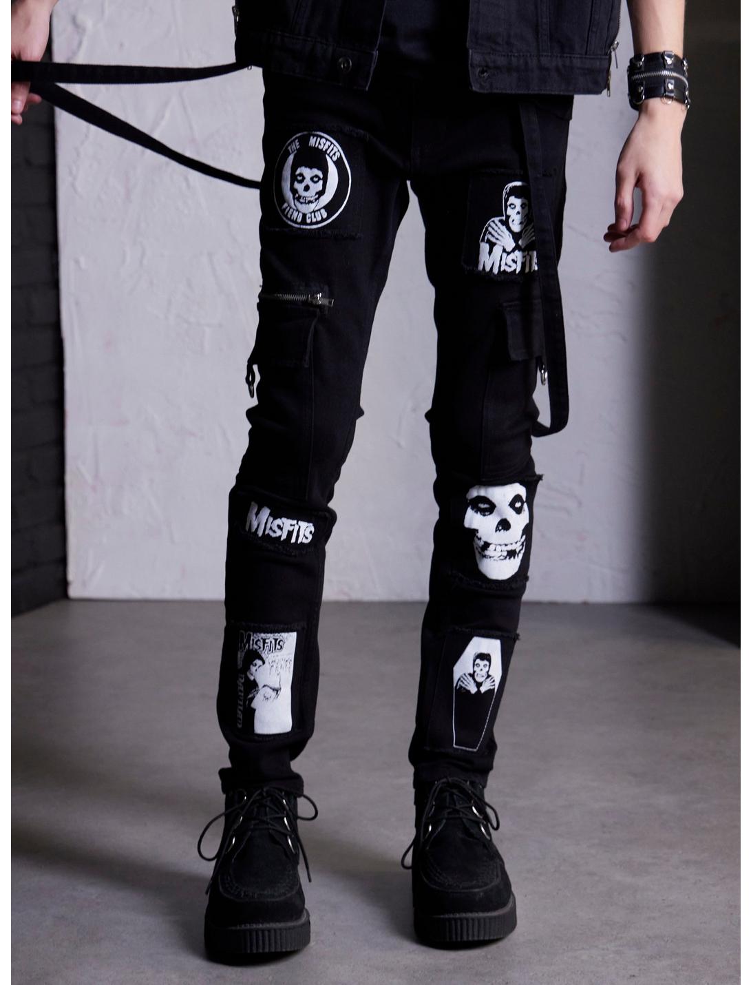 Misfits X Social Collision Fiend Club Patches Stinger Jeans Hot Topic Exclusive, BLACK, hi-res