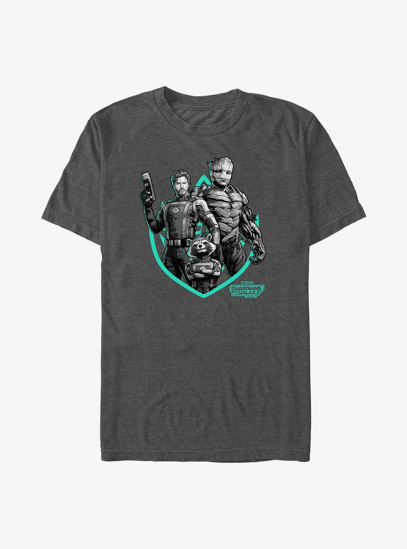 Marvel Guardians of the Galaxy Vol. 3 Group A Badge Big & Tall T-Shirt, CHAR HTR, hi-res