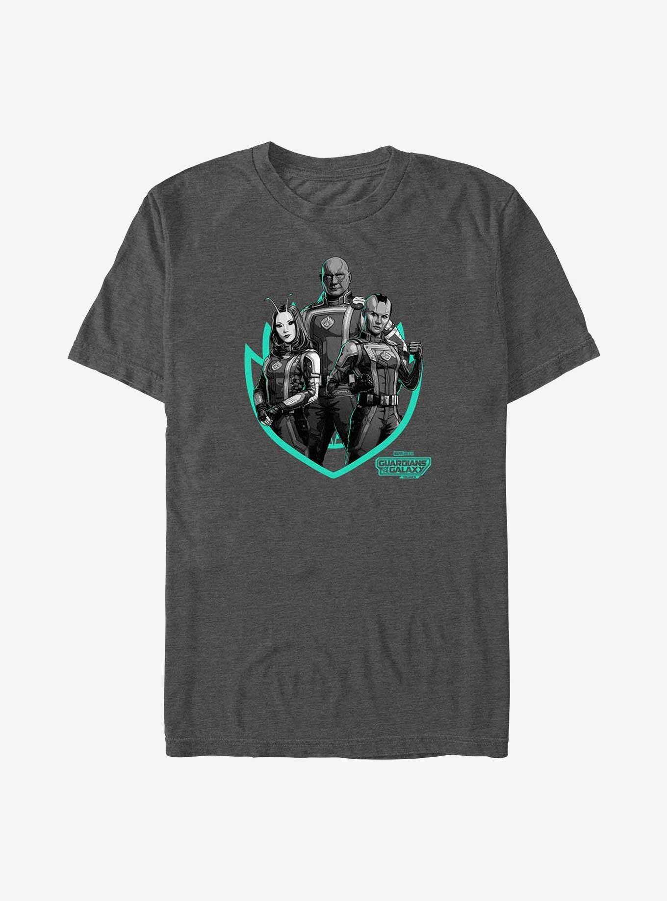Marvel Guardians of the Galaxy Vol. 3 Group B Badge Big & Tall T-Shirt, CHAR HTR, hi-res