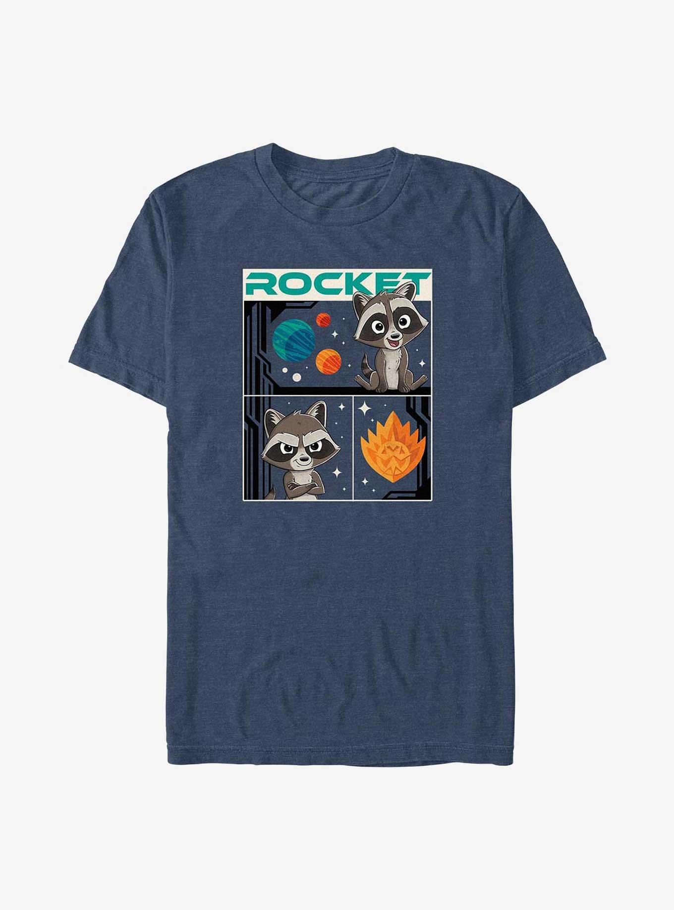 Marvel Guardians of the Galaxy Vol. 3 Rocket Cartoon Big & Tall T-Shirt, NAVY HTR, hi-res