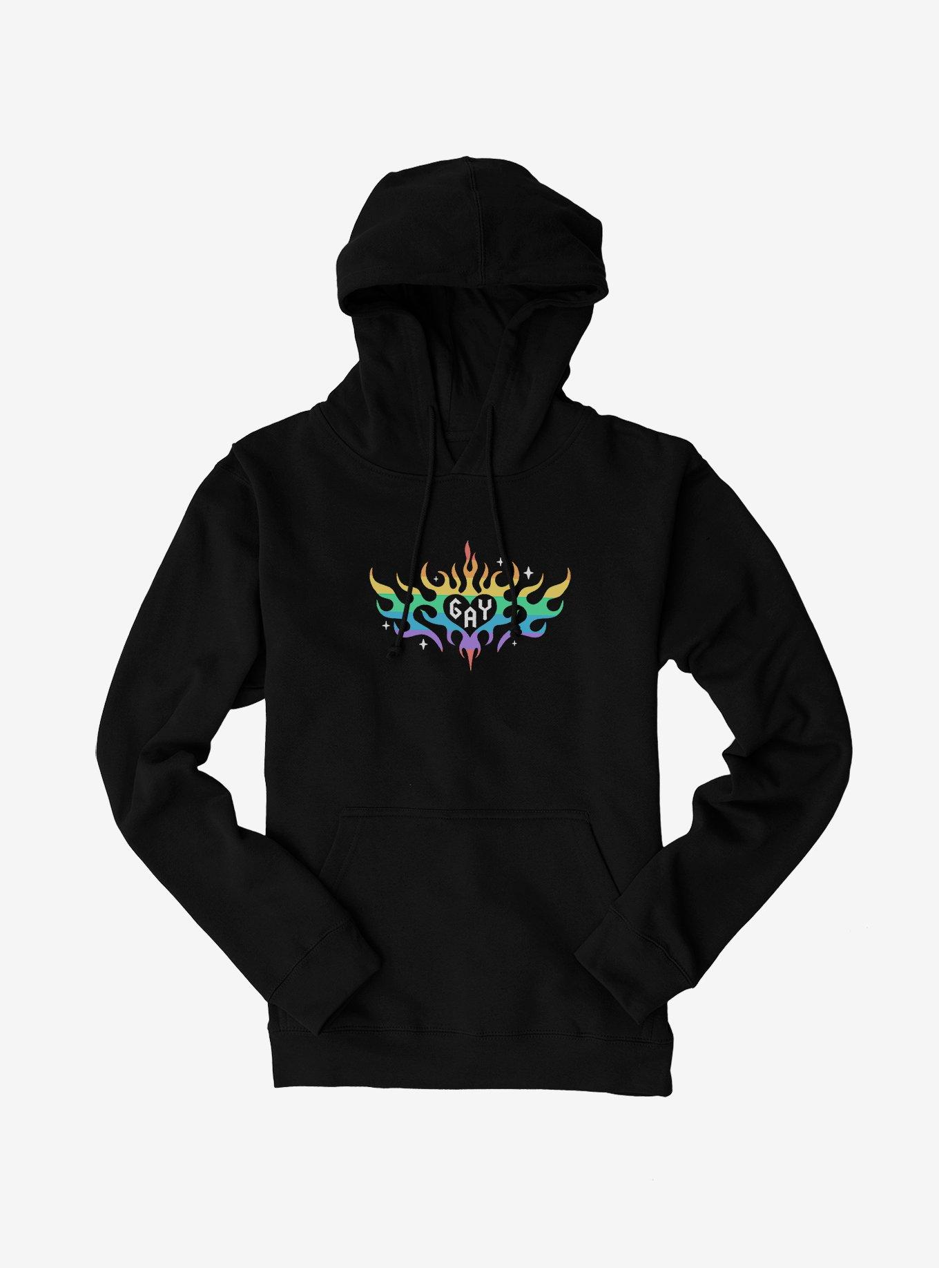 Pride Rainbow Flame Heart Hoodie, BLACK, hi-res