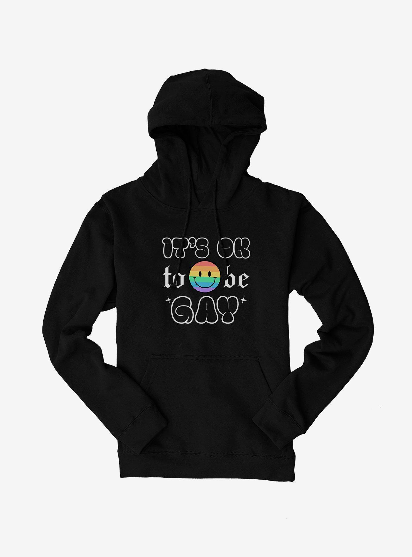 Pride It's Ok Smiley Rainbow Face Hoodie - BLACK | BoxLunch