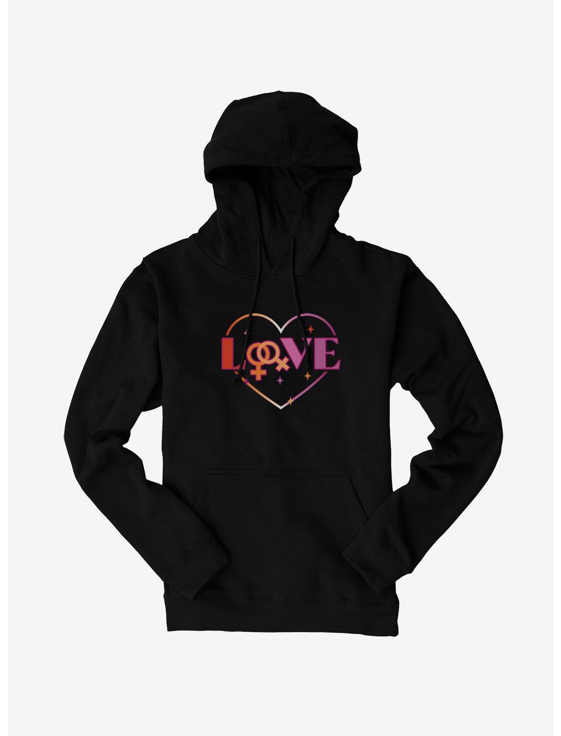 Pride Lesbian Love Heart Hoodie, BLACK, hi-res