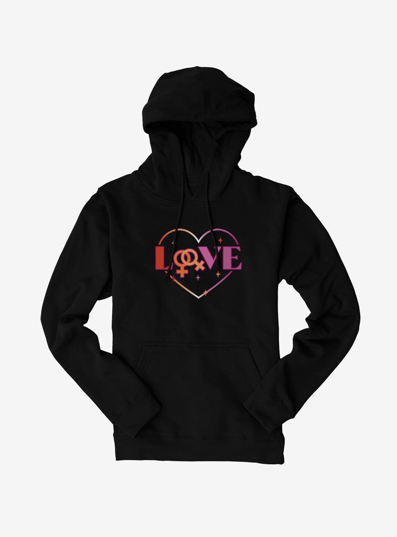 Pride Lesbian Love Heart Hoodie, BLACK, hi-res