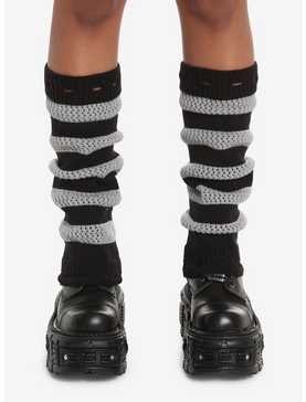 Black & Grey Stripe Knit Leg Warmers, , hi-res