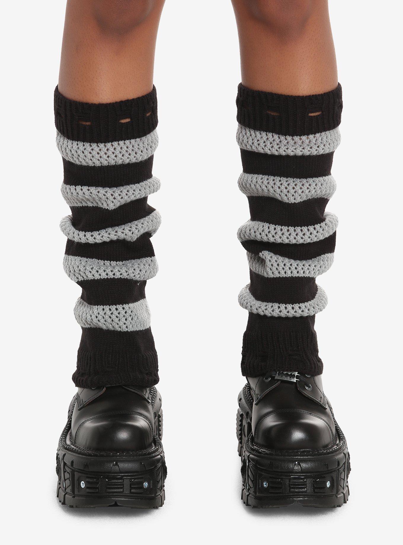 Black & Grey Stripe Knit Leg Warmers