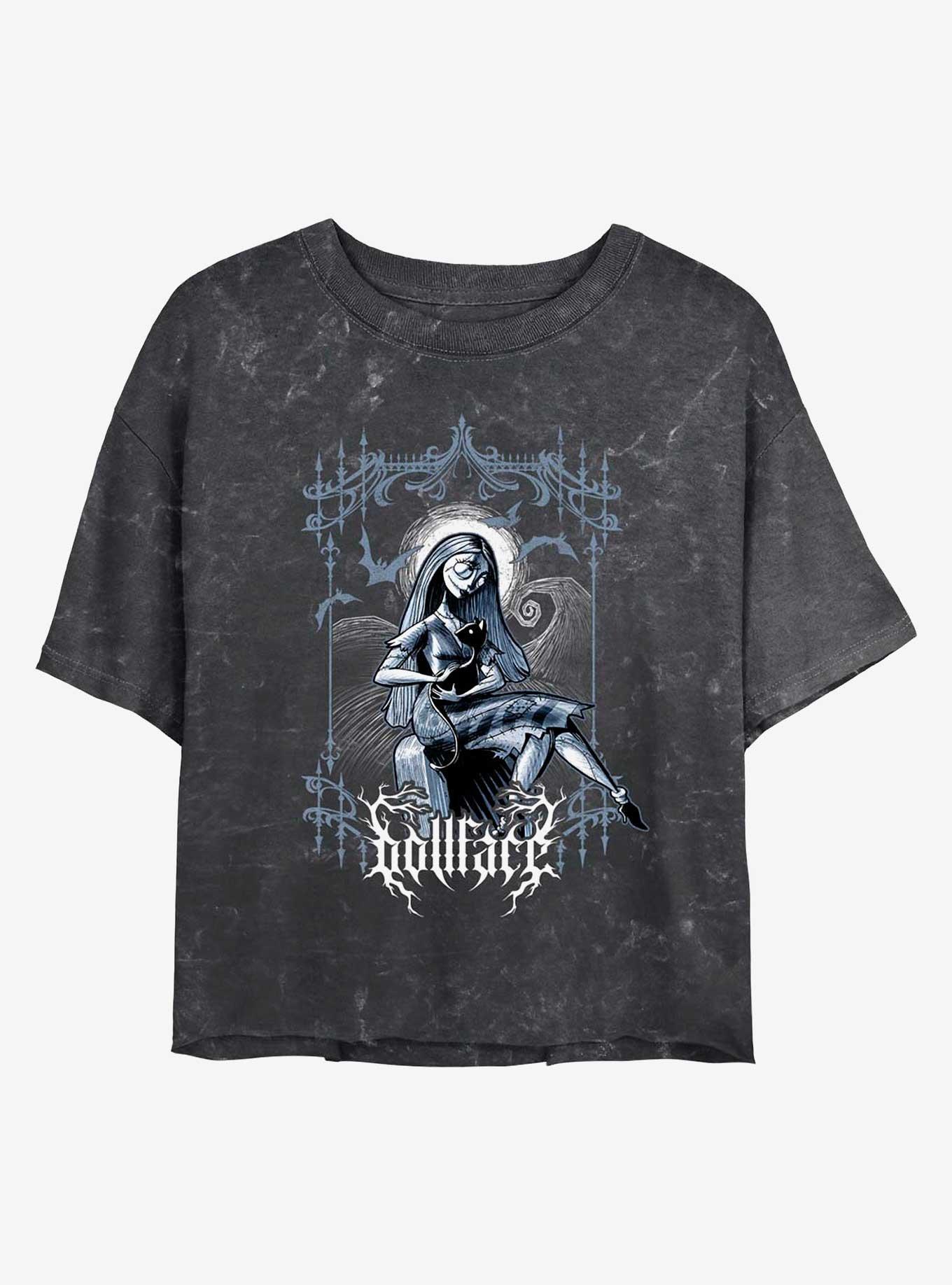 Disney The Nightmare Before Christmas Sally Dollface Goth Mineral Wash Womens Crop T-Shirt, BLACK, hi-res