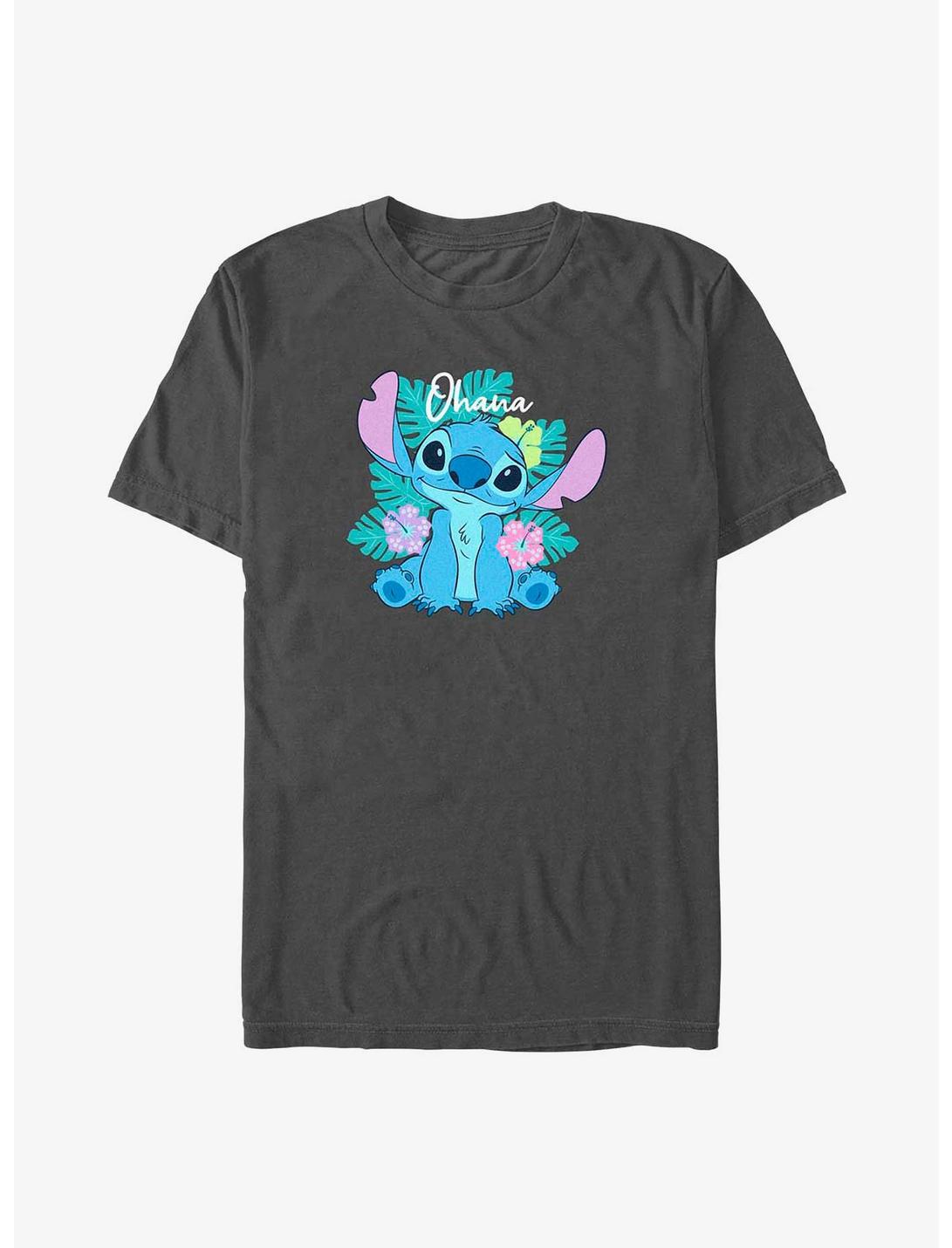 Disney Lilo & Stitch Ohana Stitch Flowers T-Shirt, CHARCOAL, hi-res