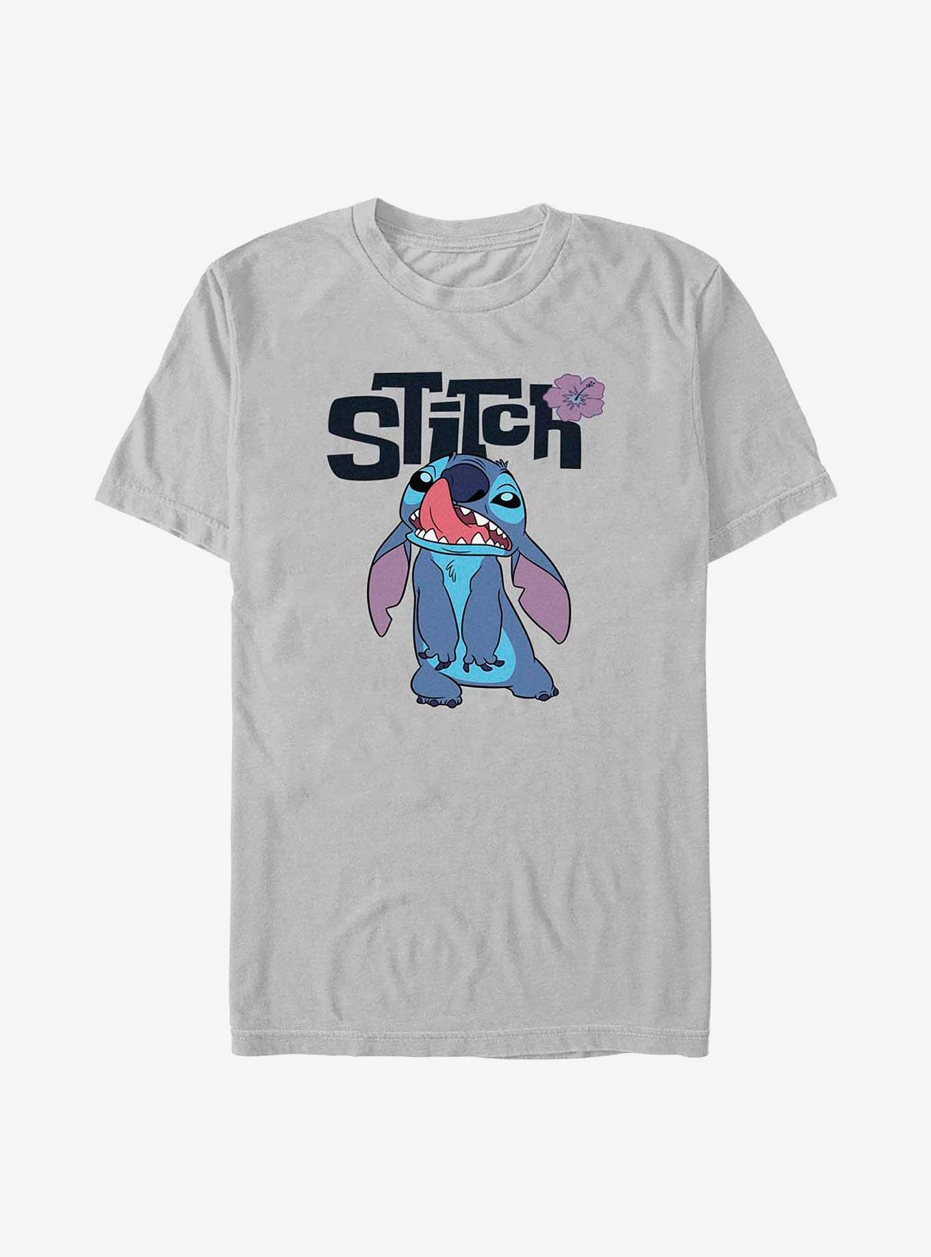 Disney Lilo & Stitch Silly Face Flower Stitch T-Shirt, SILVER, hi-res view 1