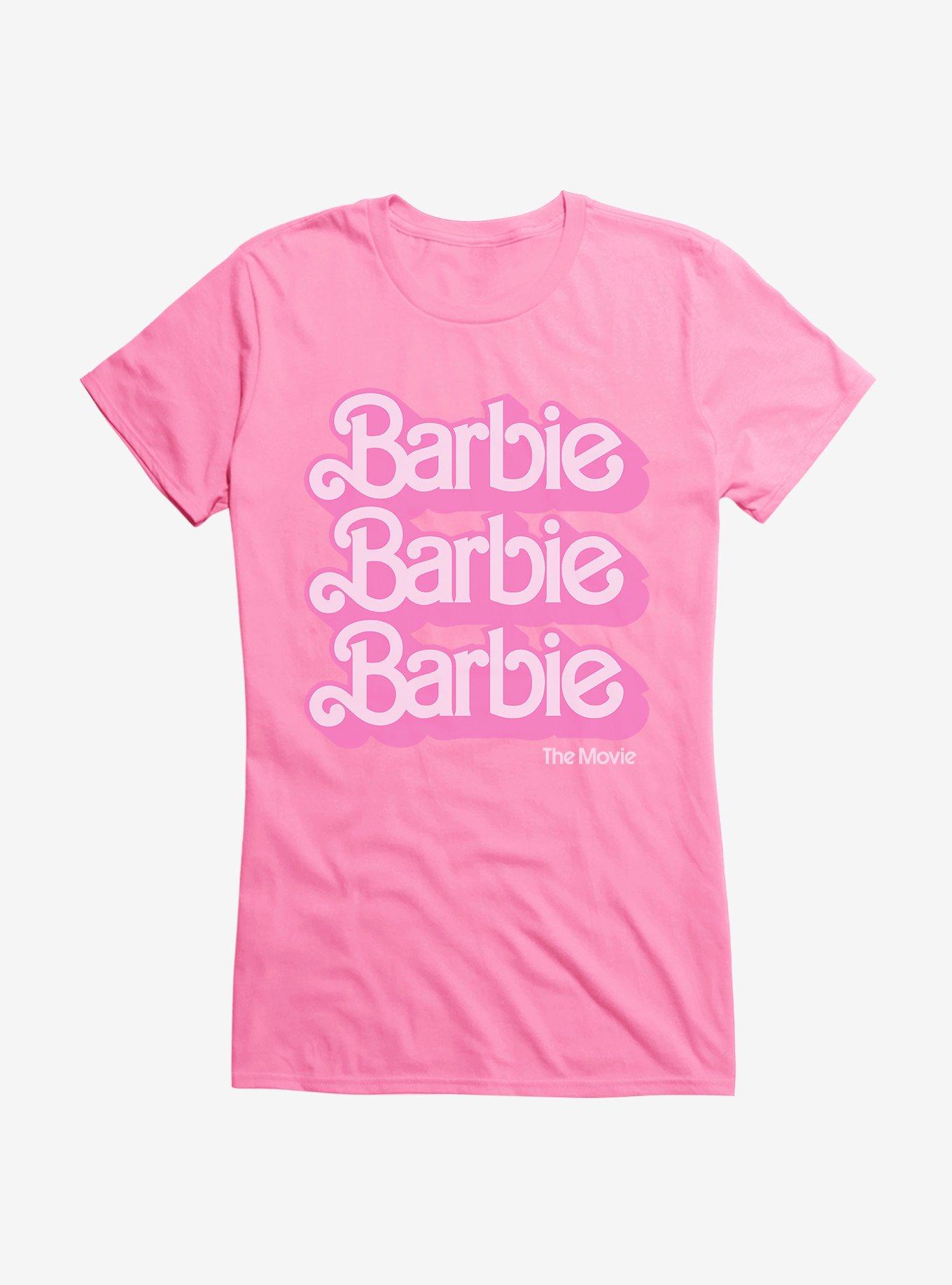 Barbie The Movie Text Stack Girls T-Shirt, CHARITY PINK, hi-res