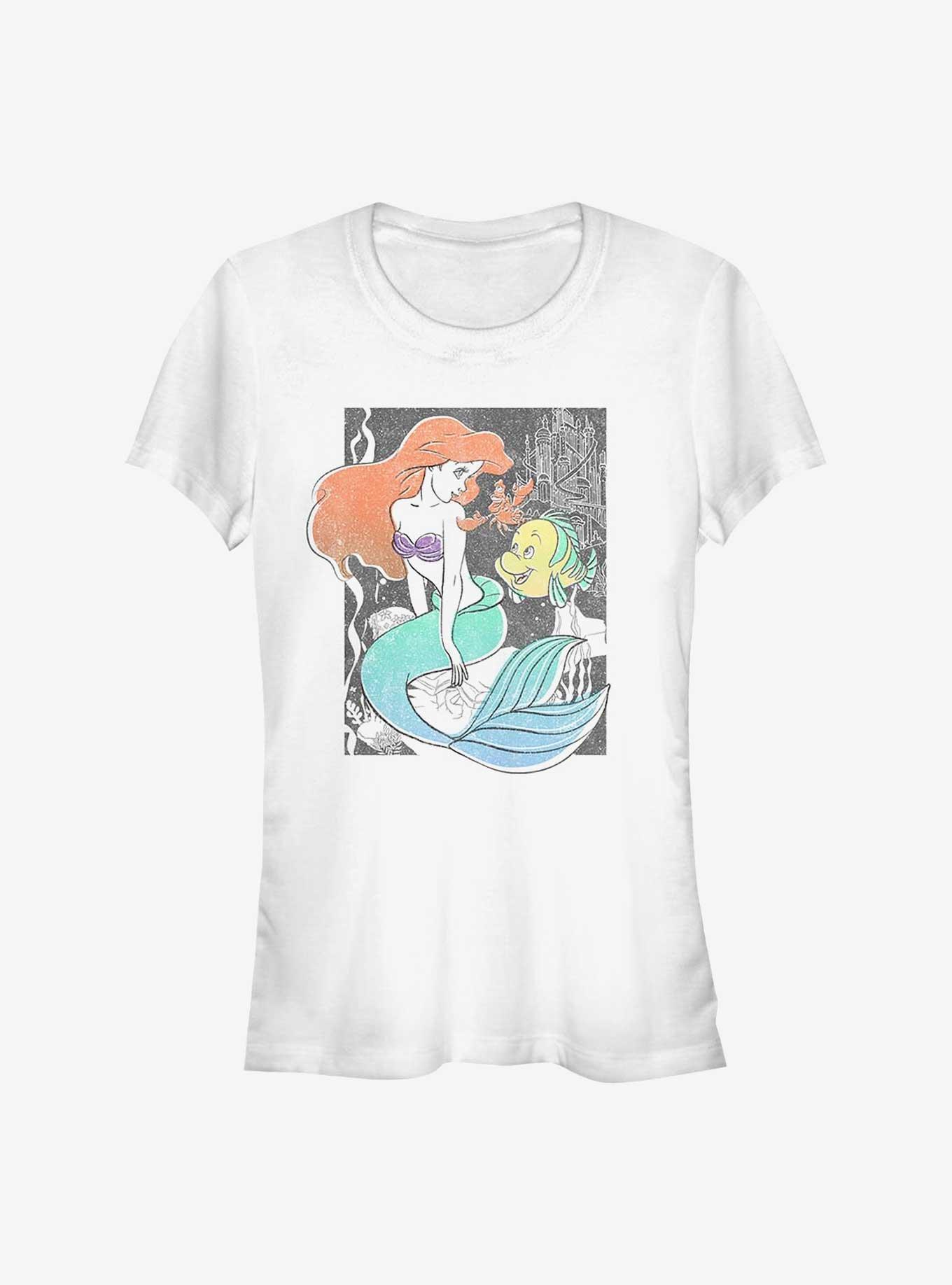 Disney The Little Mermaid Ariel and Flounder Poster Girls T-Shirt, WHITE, hi-res