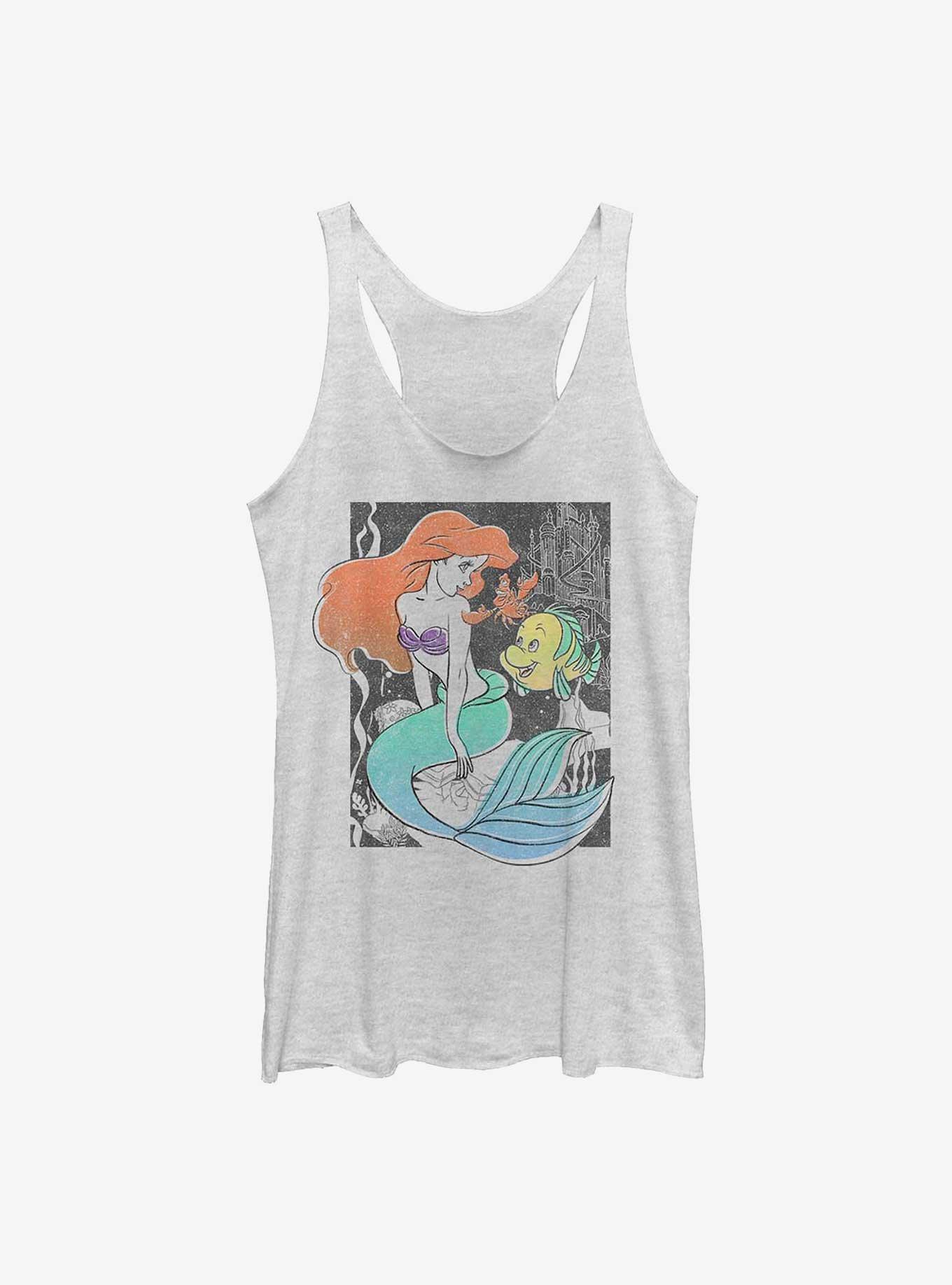 Disney The Little Mermaid Ariel and Flounder Poster Girls Tank, WHITE HTR, hi-res