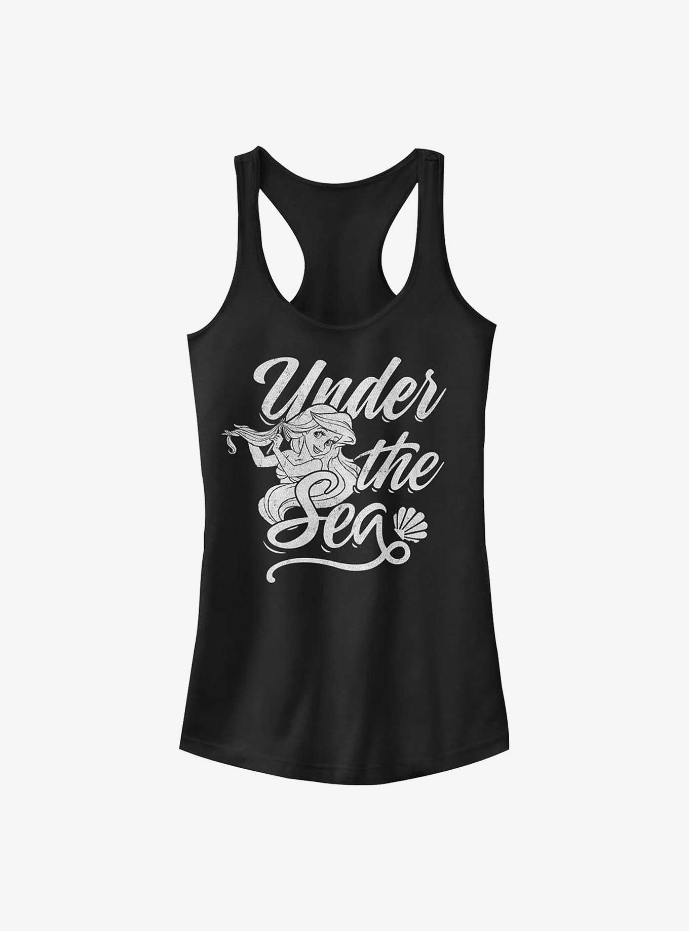 Disney The Little Mermaid Under The Sea Text Girls Tank, BLACK, hi-res