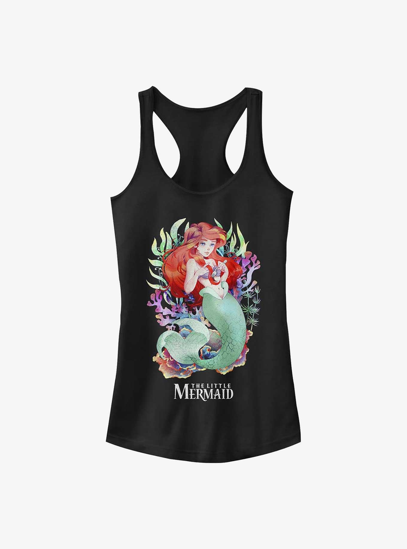 Disney The Little Mermaid Anime Style Water Color Ariel Girls Tank, BLACK, hi-res