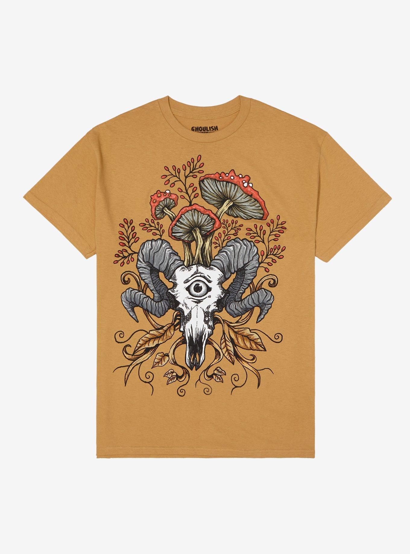 Cyclops Goat Skull T-Shirt By Ghoulish Bunny Studios, SAND, hi-res