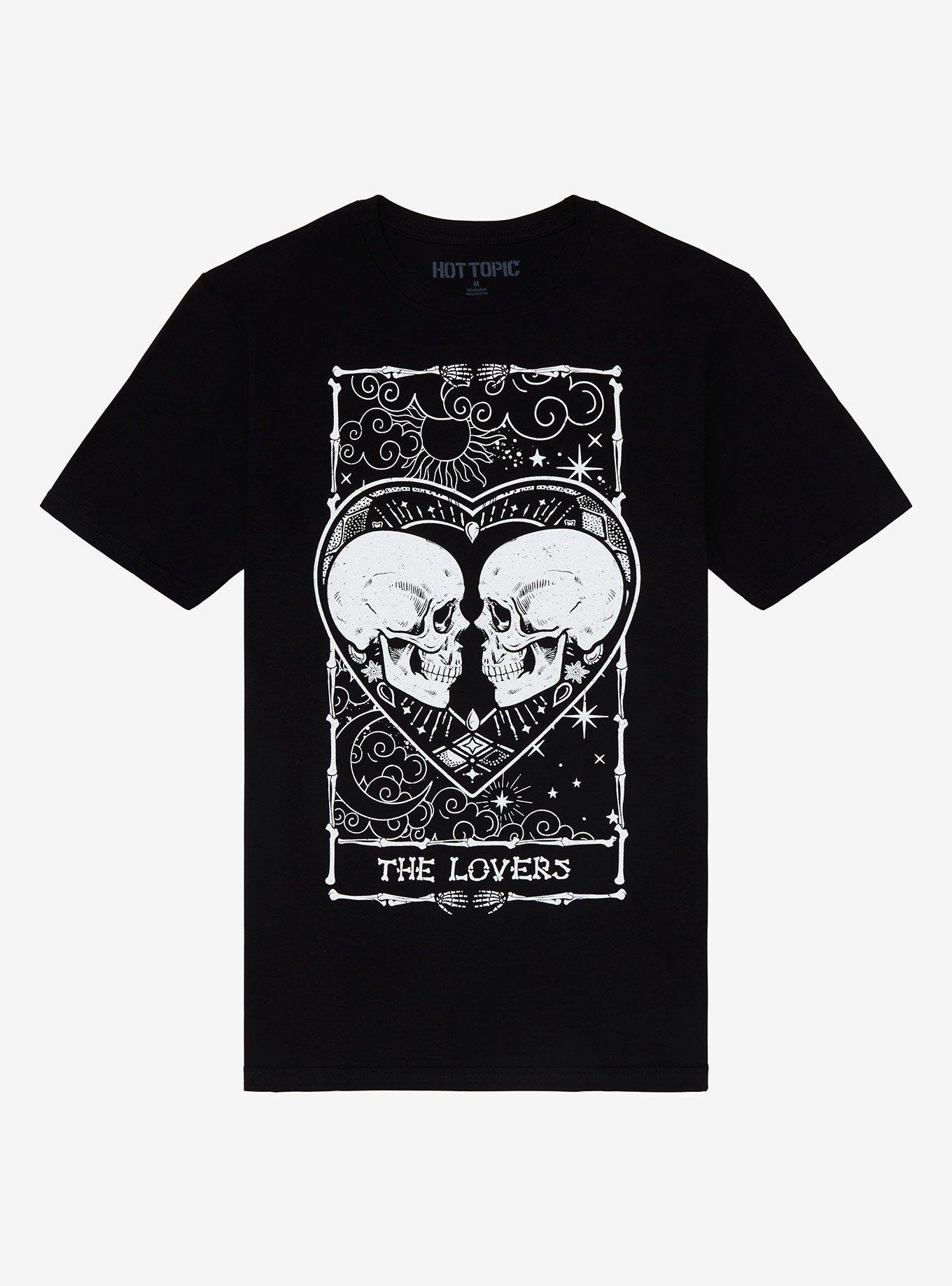 The Lovers Skulls Tarot Card T-Shirt, BLACK, hi-res
