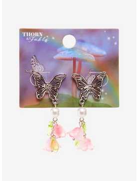 Thorn & Fable Butterfly Flower Drop Earrings, , hi-res