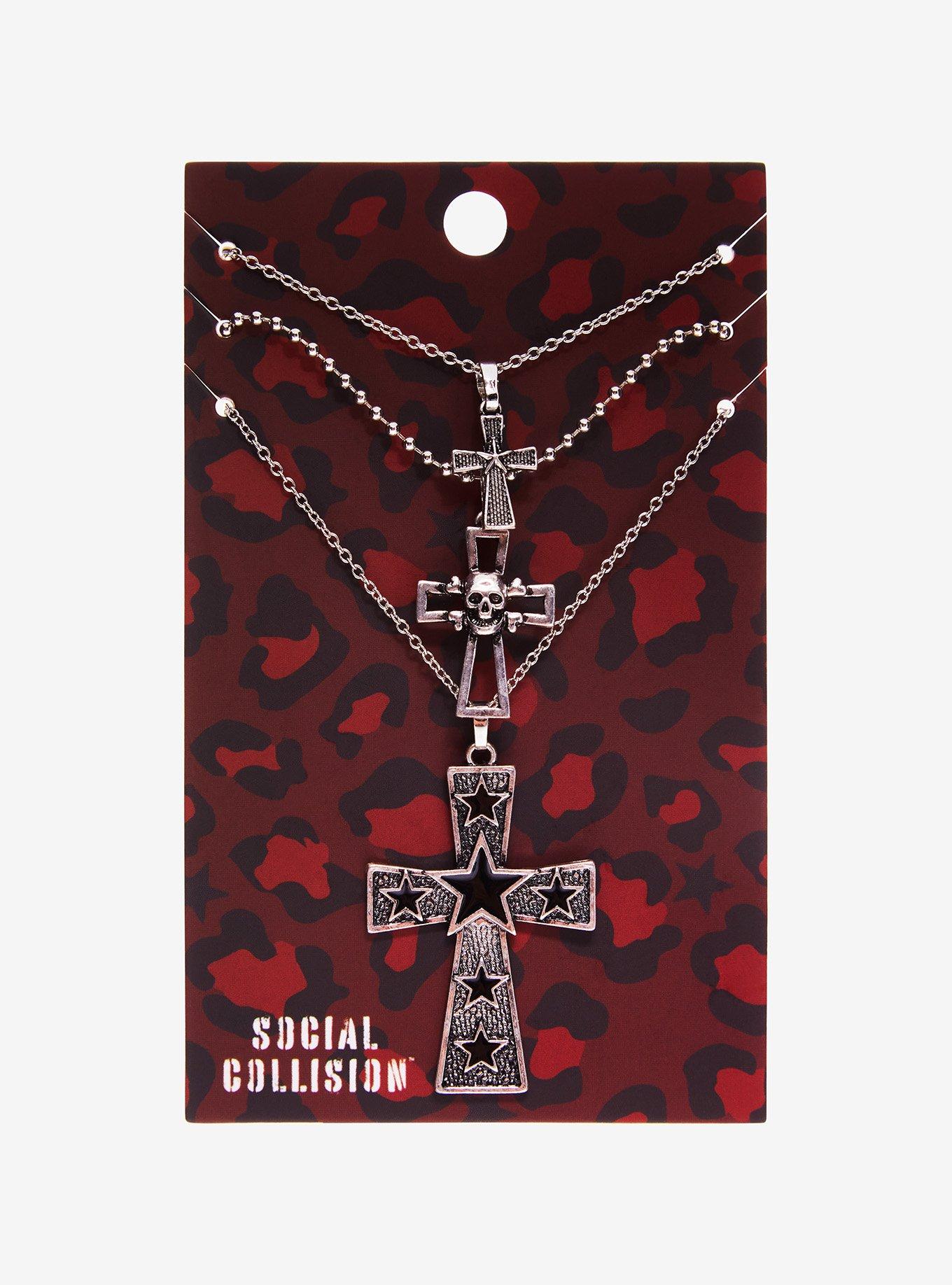 Social Collision Chunky Cross Necklace Set, , hi-res