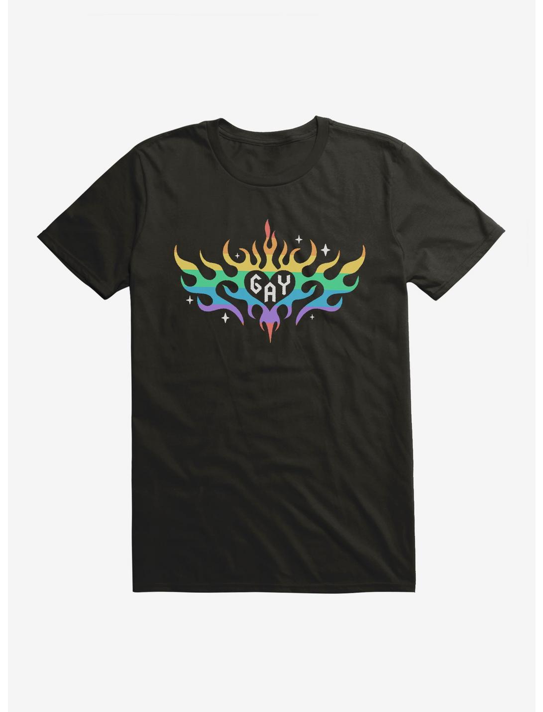 Pride Rainbow Flame Heart T-Shirt, BLACK, hi-res
