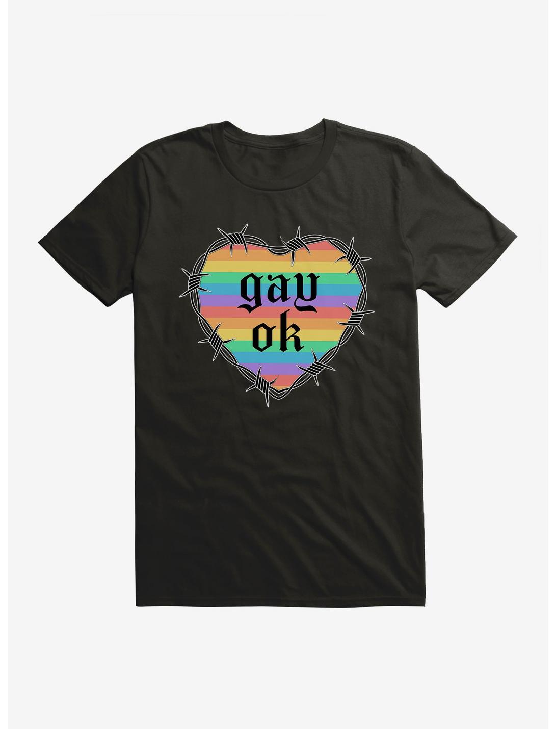 Pride Gay Ok Rainbow Heart T-Shirt, BLACK, hi-res