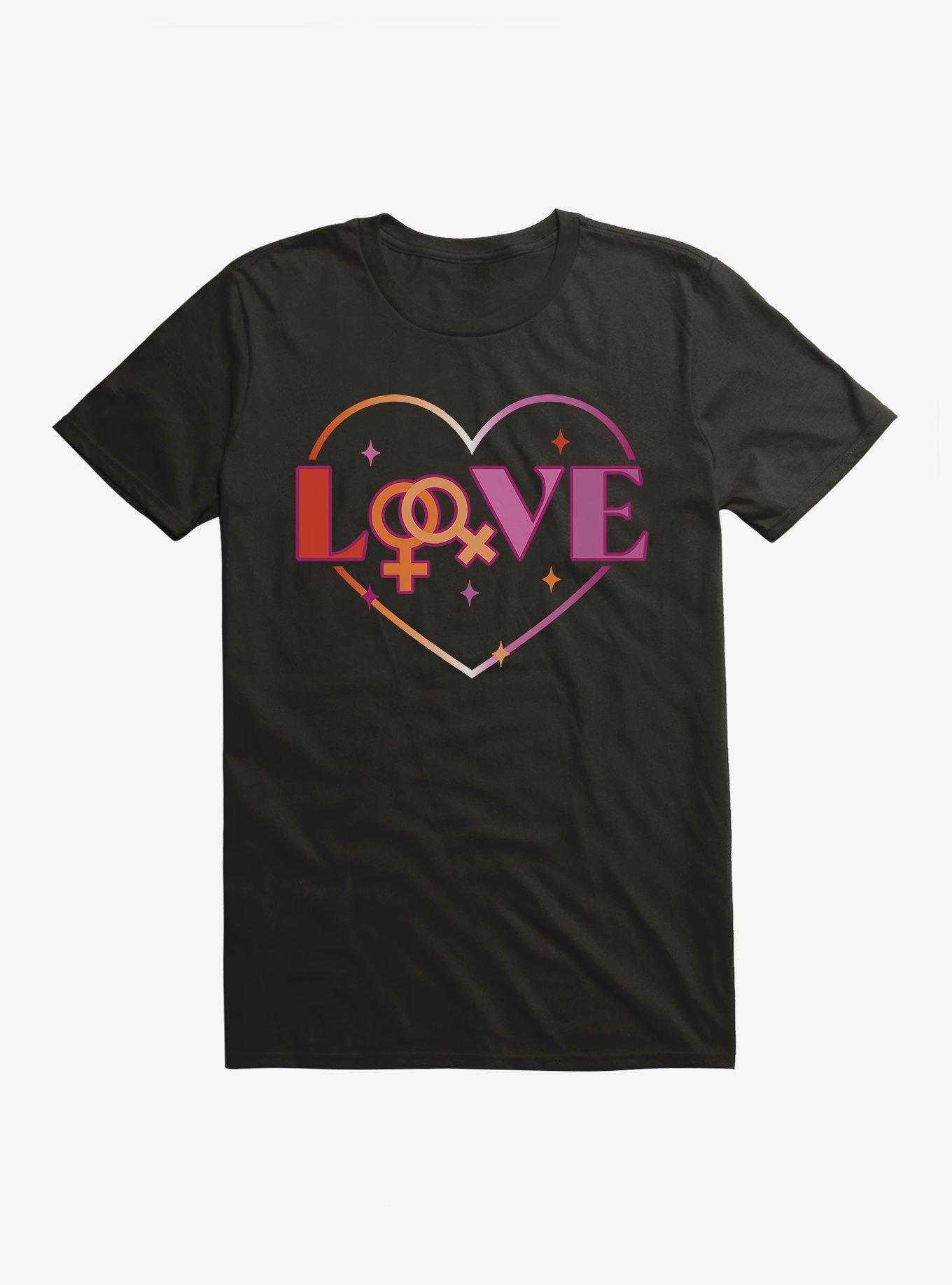 Pride Lesbian Love Heart T-Shirt, BLACK, hi-res