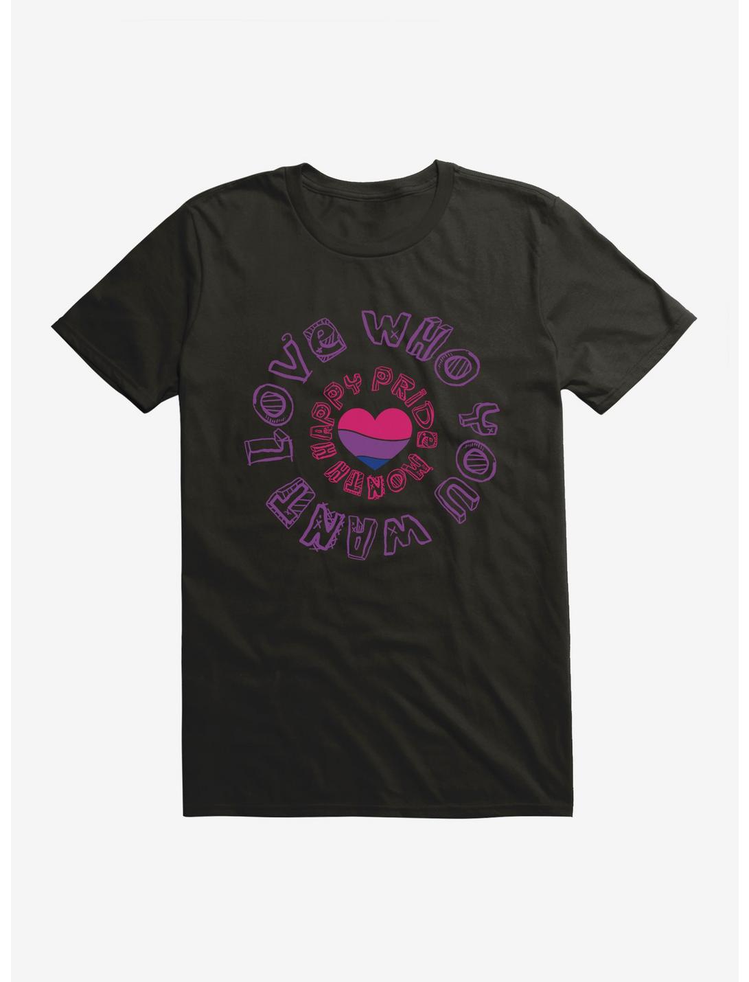Pride Bisexual Heart Love Who You Want T-Shirt, BLACK, hi-res