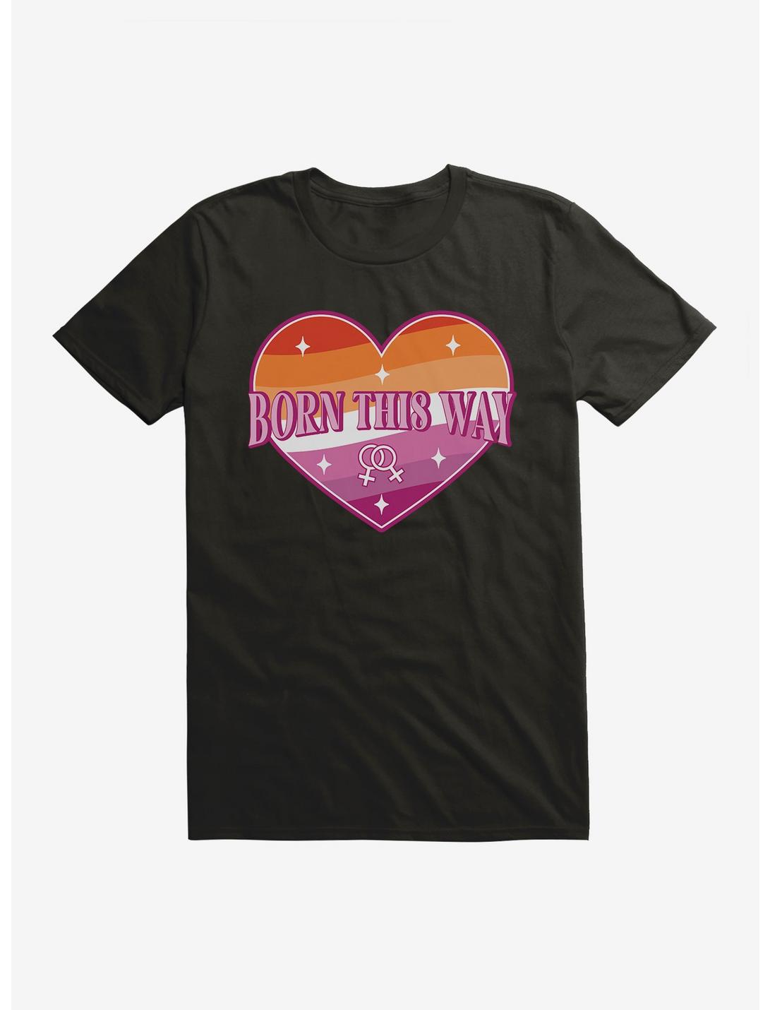 Pride Born This Way Lesbian Heart T-Shirt, BLACK, hi-res