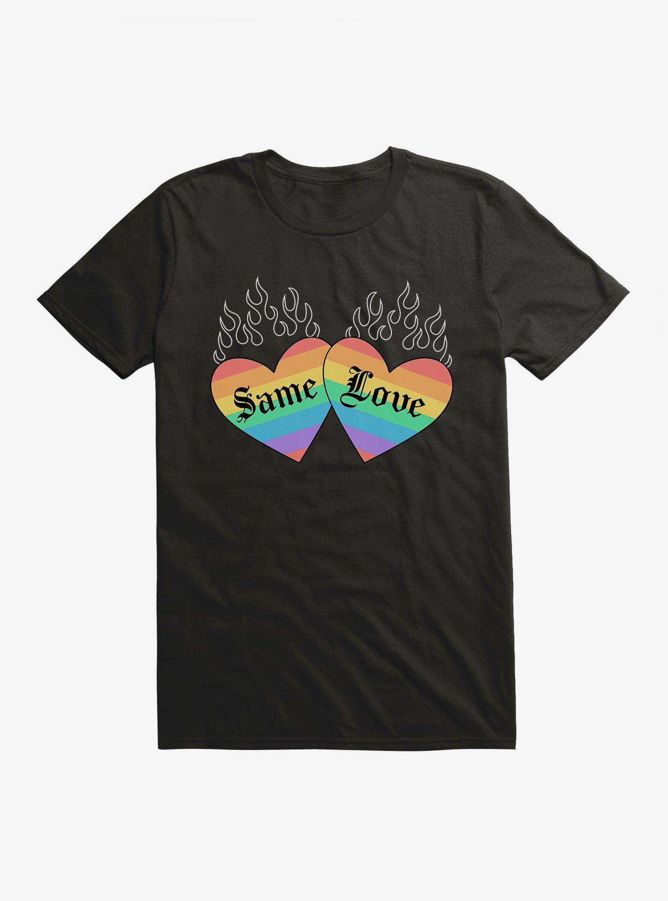 Pride Same Love Rainbow Hearts T-Shirt, BLACK, hi-res