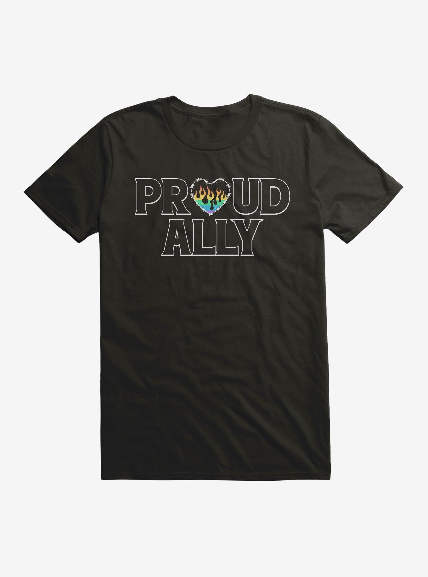 Pride Proud Ally Flames T-Shirt, BLACK, hi-res