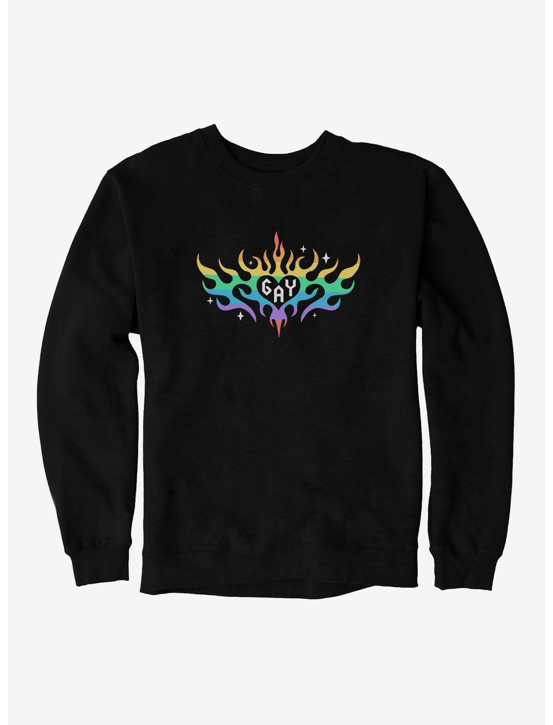 Pride Rainbow Flame Heart Sweatshirt, BLACK, hi-res