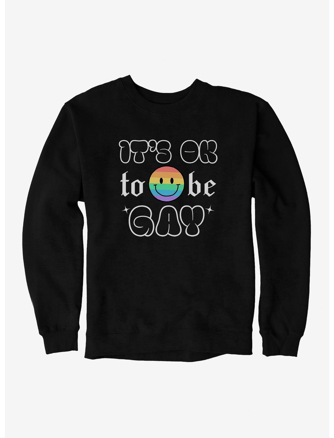 Pride It's Ok Smiley Rainbow Face Sweatshirt, BLACK, hi-res