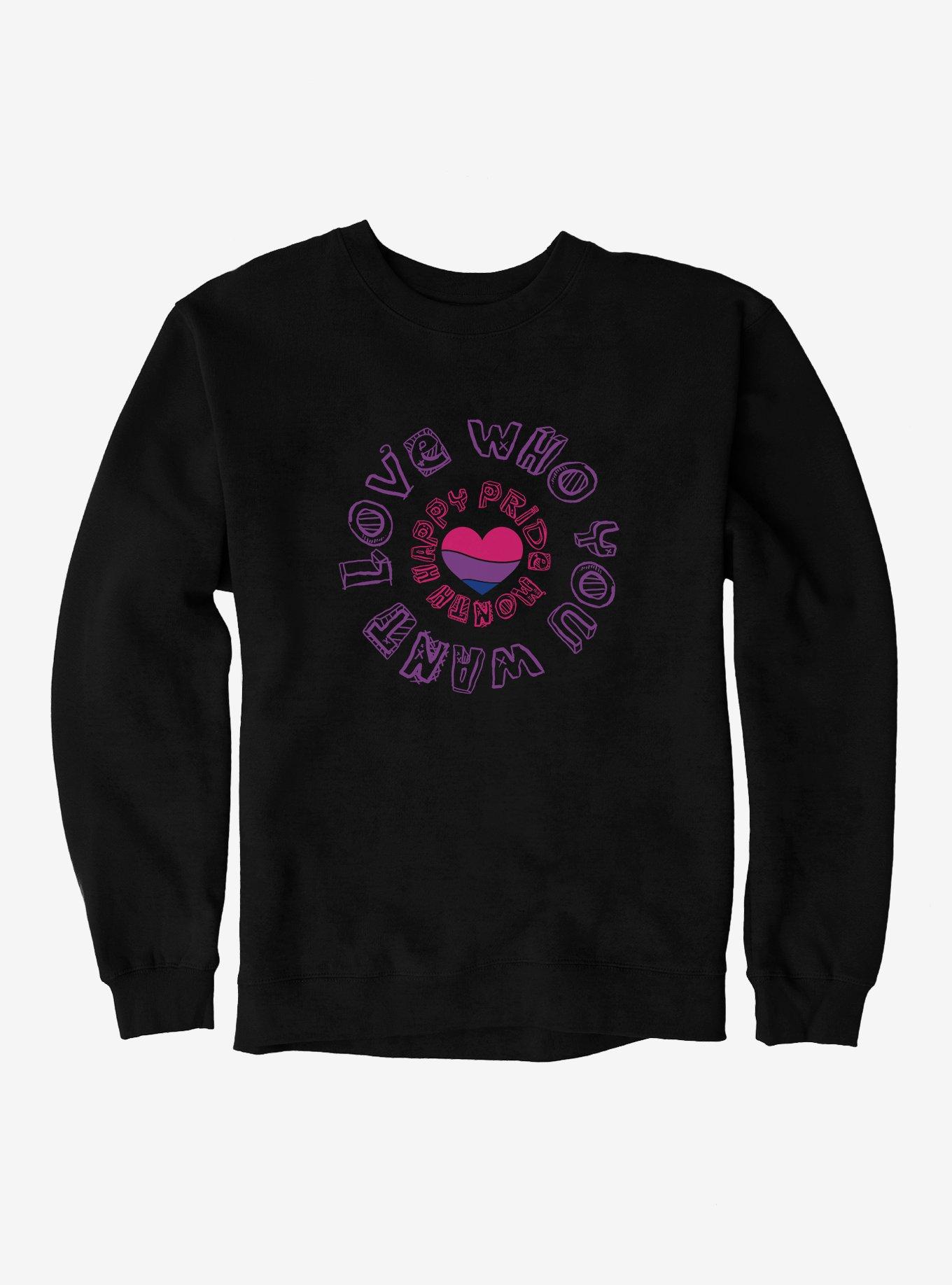 Pride Bisexual Heart Love Who You Want Sweatshirt, BLACK, hi-res