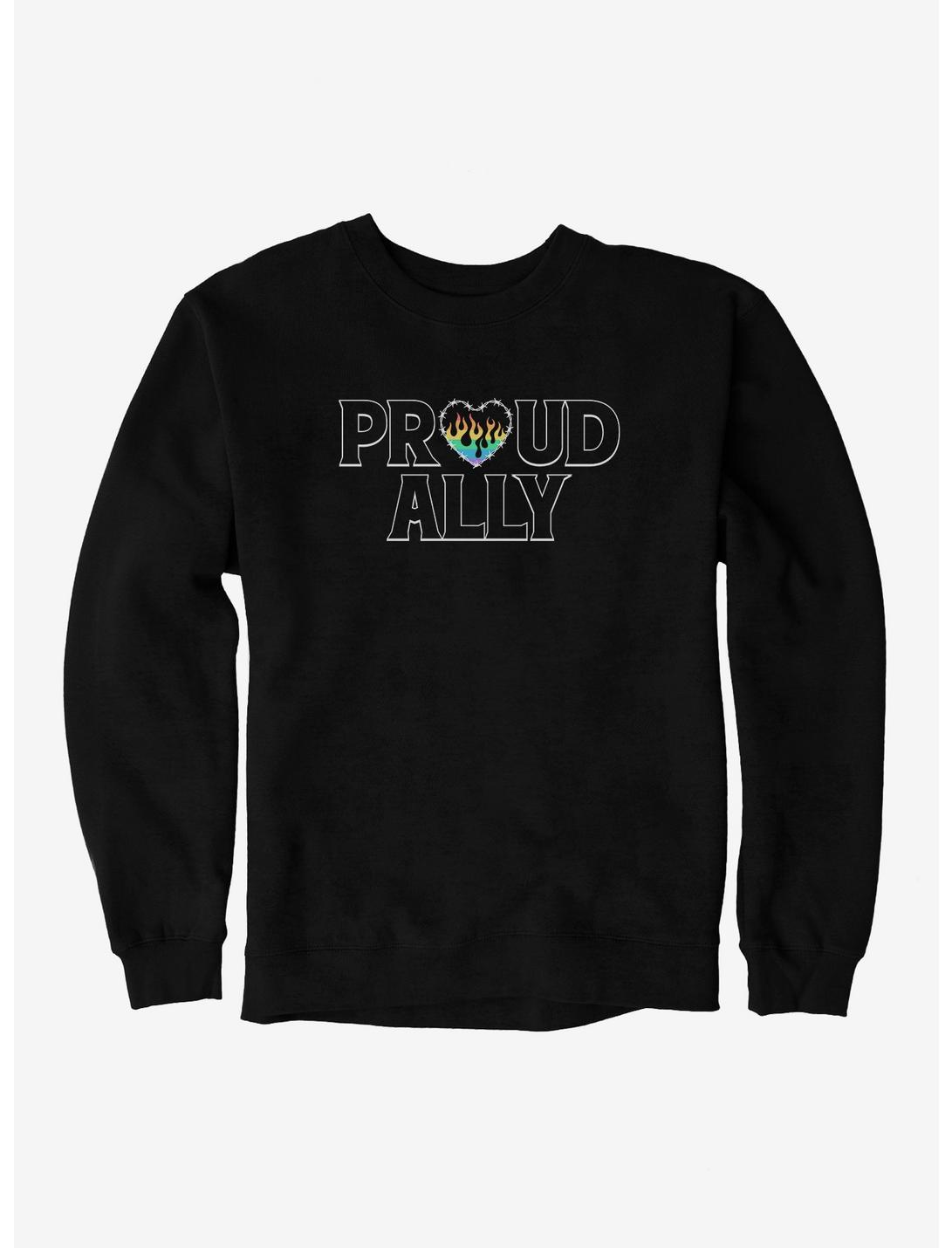 Pride Proud Ally Flames Sweatshirt, BLACK, hi-res