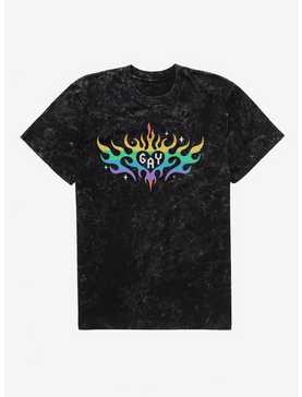Pride Rainbow Flame Heart Mineral Wash T-Shirt, , hi-res