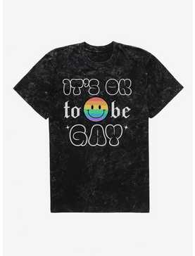 Pride It's Ok Smiley Rainbow Face Mineral Wash T-Shirt, , hi-res