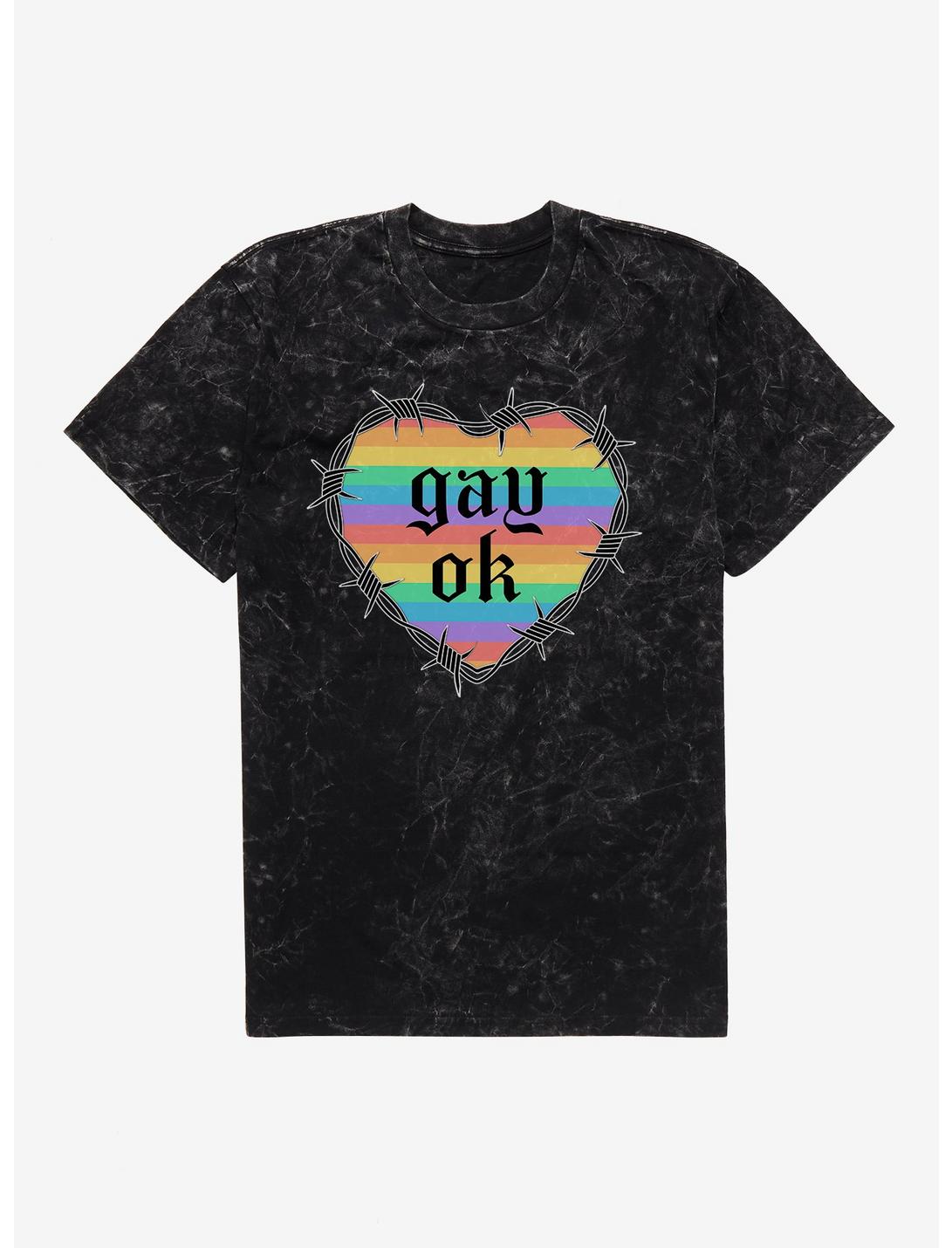 Pride Gay Ok Rainbow Heart Mineral Wash T-Shirt, BLACK MINERAL WASH, hi-res
