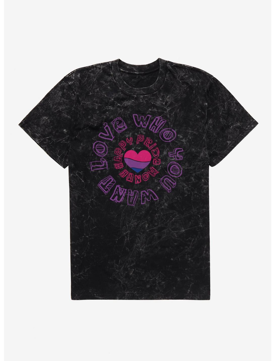 Pride Bisexual Heart Love Who You Want Mineral Wash T-Shirt, BLACK MINERAL WASH, hi-res
