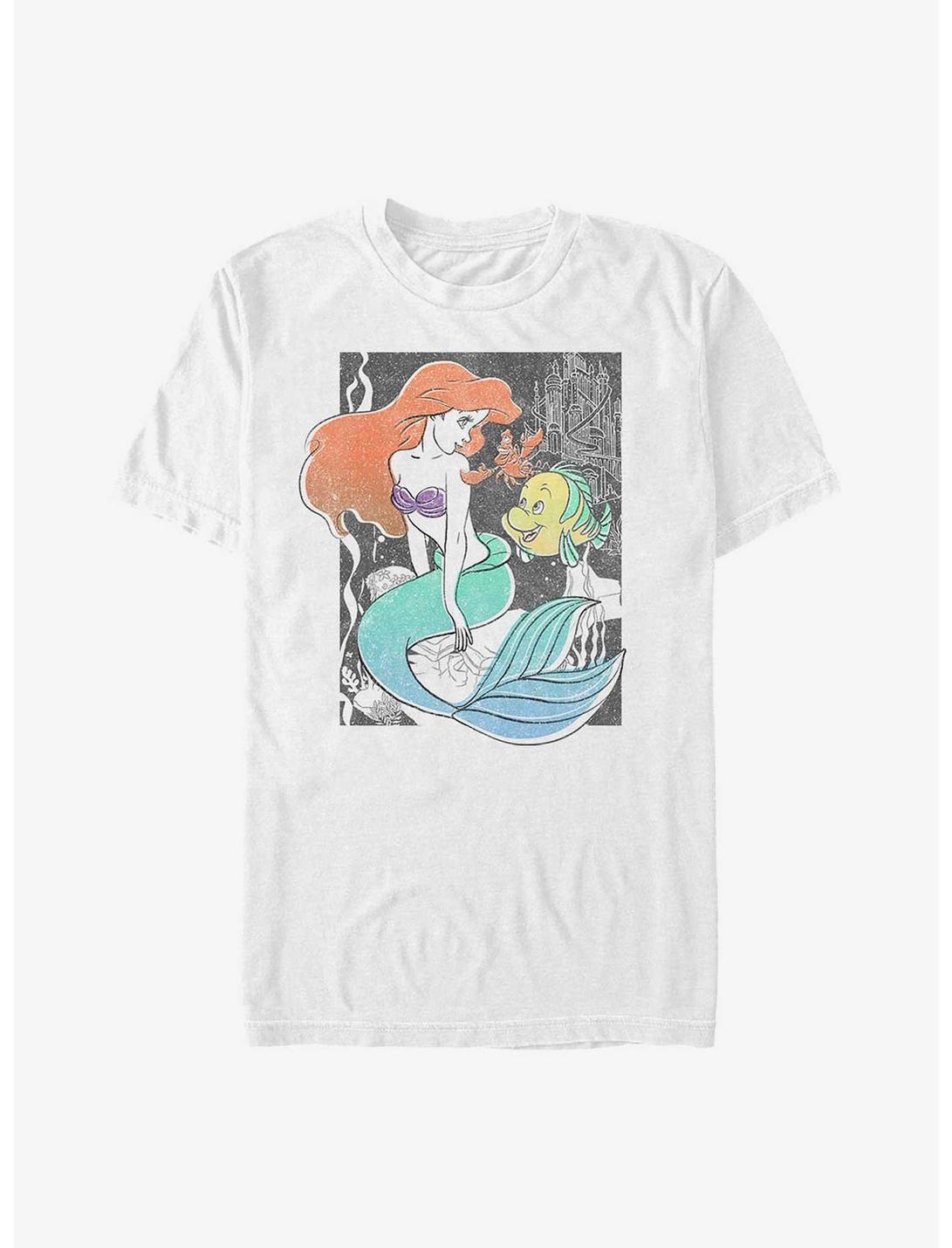 Disney The Little Mermaid Ariel and Flounder Poster T-Shirt, WHITE, hi-res