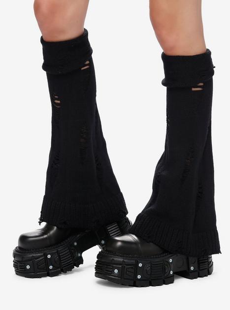 Black Distressed Flared Leg Warmers Hot Topic