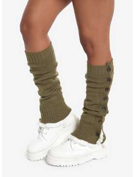 Olive Button Lace Leg Warmers, , hi-res