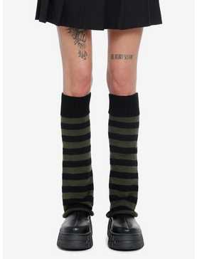 Olive & Black Stripe Knit Leg Warmers, , hi-res