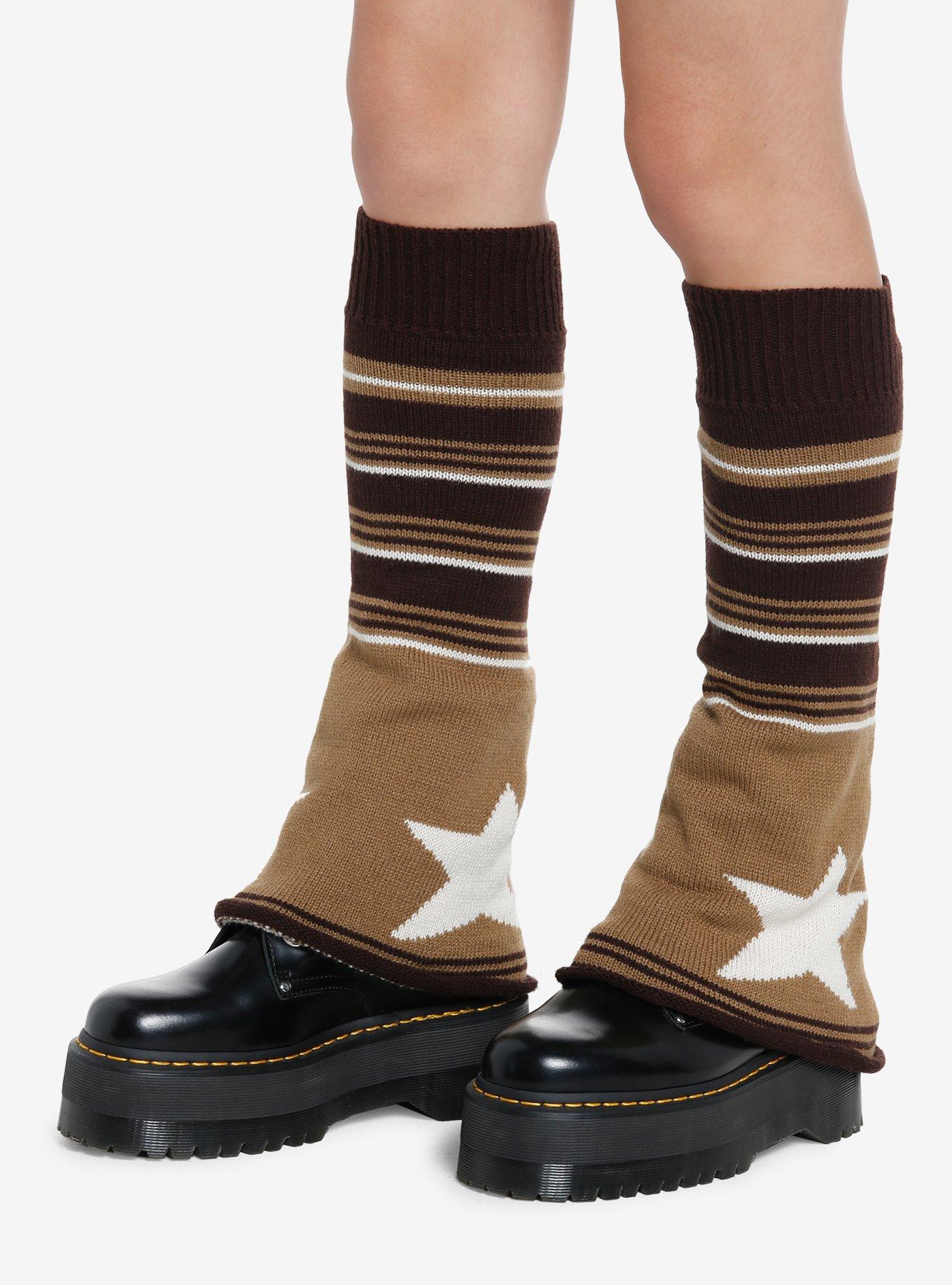 Brown Star Stripe Flared Leg Warmers, , hi-res