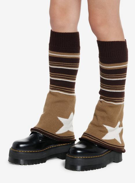 Brown Star Stripe Flared Leg Warmers Hot Topic