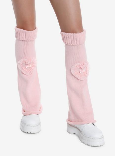 Pink Knit Lace Heart Flared Leg Warmers | Hot Topic